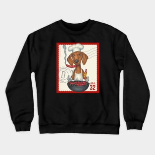 Cute Doxie grilling hot dogs on tailgate grill Crewneck Sweatshirt